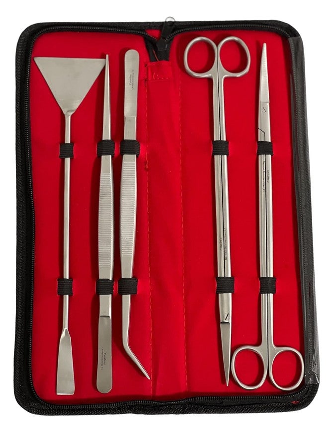 CYNAMED GERMAN FISH AQUARIUM CLEANING KIT STAINLESS 5PCS WITH POUCH BASIC TOOLS SCISSORS TWEEZERS SPATULA CYNAMED - Image 2